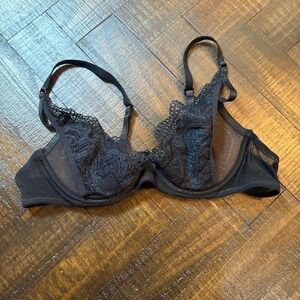 Adore Me Black Nude Lace Bra 36A Sheer Mesh Underwire